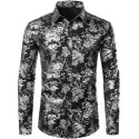 Men's Gold Floral Dress Shirt 3D Full Print Long Sleeve Button Down Shirts