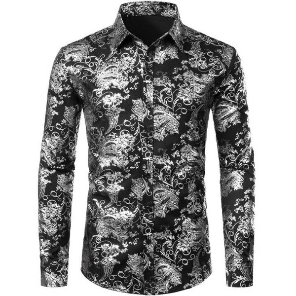 Men's Gold Floral Dress Shirt 3D Full Print Long Sleeve Button Down Shirts