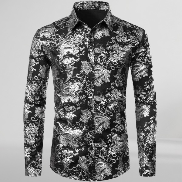 Men's Gold Floral Dress Shirt 3D Full Print Long Sleeve Button Down Shirts