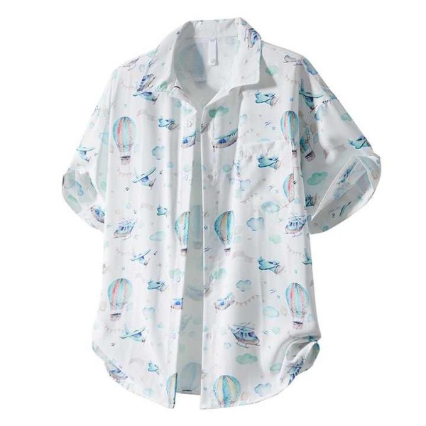 Sleeve Beach Hawaiian Shirt 100% Rayon Men's Button up Shirt