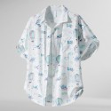 Sleeve Beach Hawaiian Shirt 100% Rayon Men's Button up Shirt