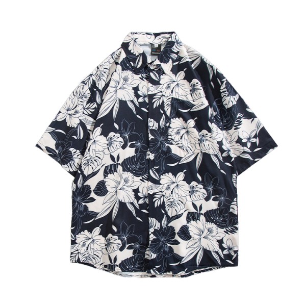 Summer Casual Button Down Floral Shirts Men's Short Sleeve Aloha Beach Shirt