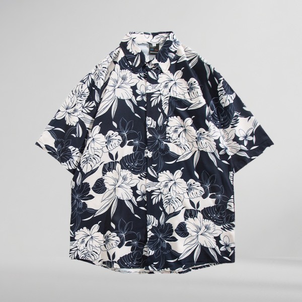 Summer Casual Button Down Floral Shirts Men's Short Sleeve Aloha Beach Shirt