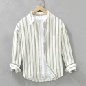 Men's Long Sleeve Button up Shirt Striped Casual Turn Down Collar Shirt
