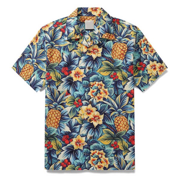 New Design Cotton Button up Short Sleeve Men'S Floral Print Beach Hawaiian Shirts