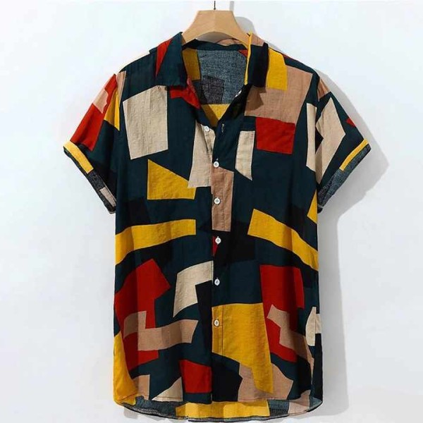 New Fashion Men's Clothing Summer Men Hawaiian Print Short Sleeve Shirt