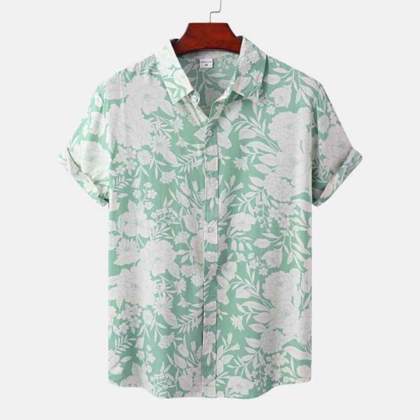 Trendy Summer Men's Oversized Floral Print Short Sleeve Shirt