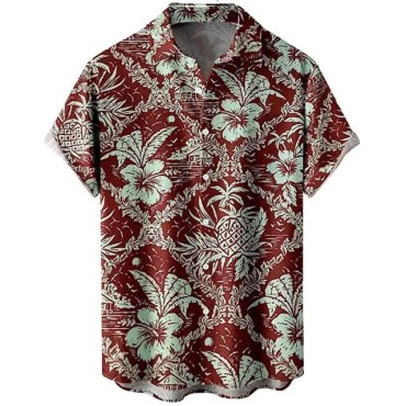 Casual Men's Summer Beach Shirt Short Sleeve Hawaii Print Surfing