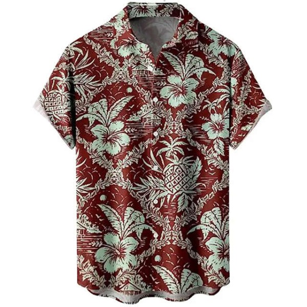 Casual Men's Summer Beach Shirt Short Sleeve Hawaii Print Surfing