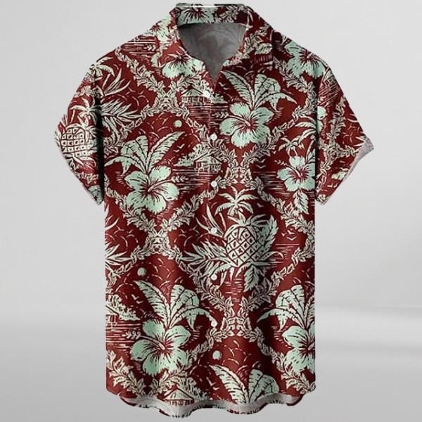 Casual Men's Summer Beach Shirt Short Sleeve Hawaii Print Surfing