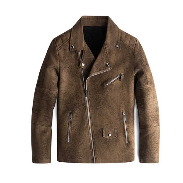 Men's Casual Vintage Faux Leather Jackets Autumn Winter Thick Lapel Zipper Jacket