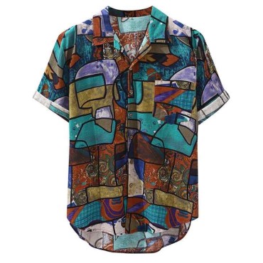 Casual Print Men Short Sleeve Loose Fashion Beach Hawaiian Shirts