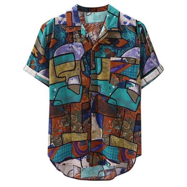 Casual Print Men Short Sleeve Loose Fashion Beach Hawaiian Shirts