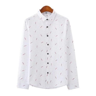 Men Cotton Polyester Casual Stand-up Collar Long Sleeve Shirt