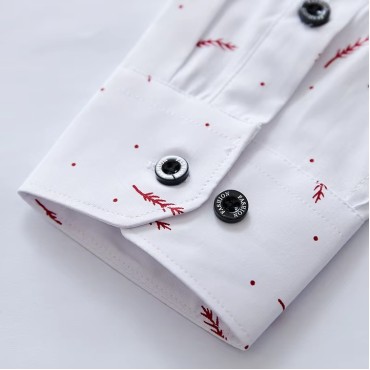 Men Cotton Polyester Casual Stand-up Collar Long Sleeve Shirt