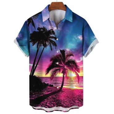 Summer Hawaiian Shirts for Men 3D Print Seaside Beach Vacation Shirt