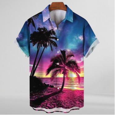 Summer Hawaiian Shirts for Men 3D Print Seaside Beach Vacation Shirt
