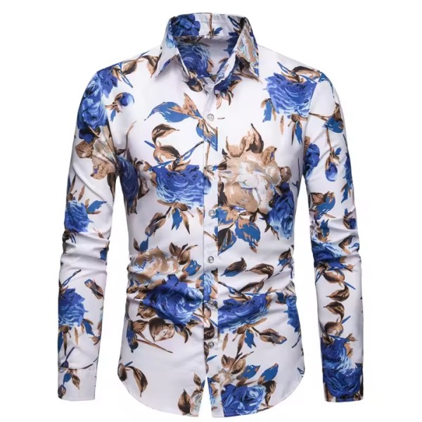 Printing Casual Slim Fit Men Shirts High Quality Hawaii Casual Long Sleeve Shirt