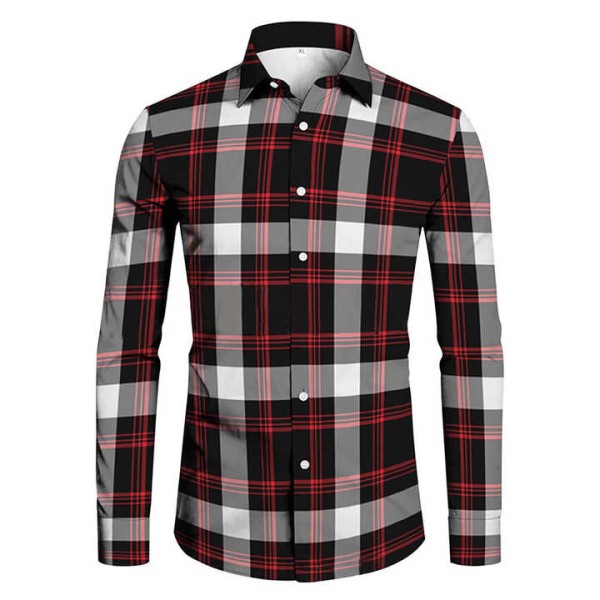 Hot Selling Classic Men's Shirt Long Sleeve Striped Geometric Shirt