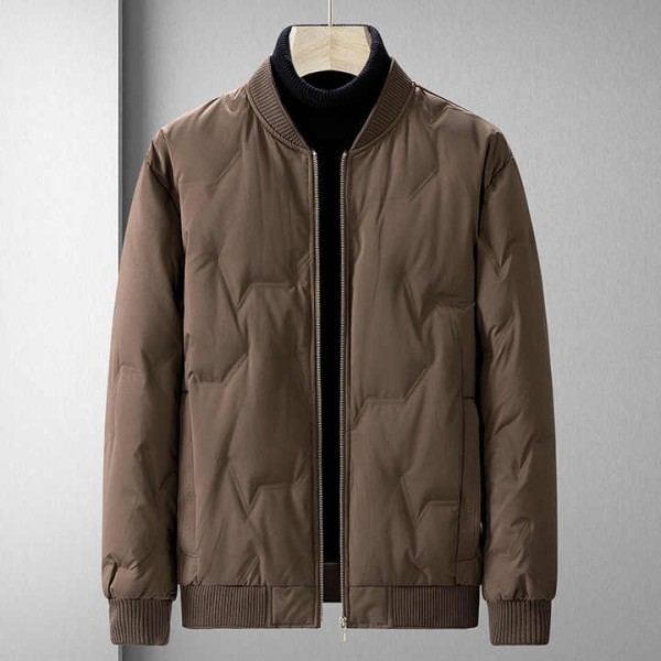 Men's Casual Baseball Collar Winter Jacket Duck Down Zipper Closure