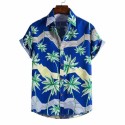 Soft Fabric Short Sleeve Loose Casual Printed Floral Hawaiian Beach Button up Shirt for Men