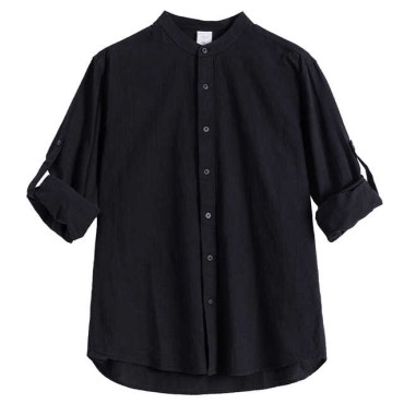 High Quality Men's Casual Shirts Stand Collar Pure Cotton Half