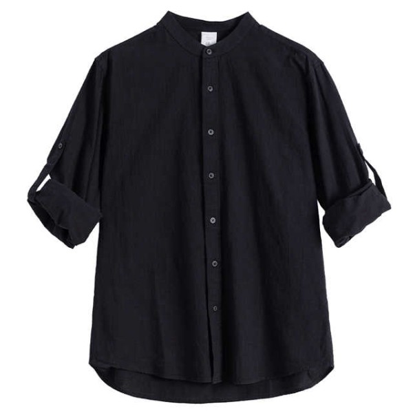 High Quality Men's Casual Shirts Stand Collar Pure Cotton Half