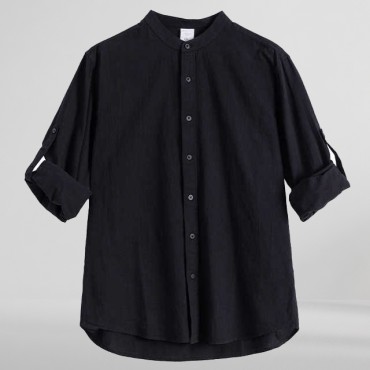 High Quality Men's Casual Shirts Stand Collar Pure Cotton Half