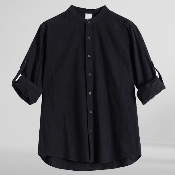 High Quality Men's Casual Shirts Stand Collar Pure Cotton Half