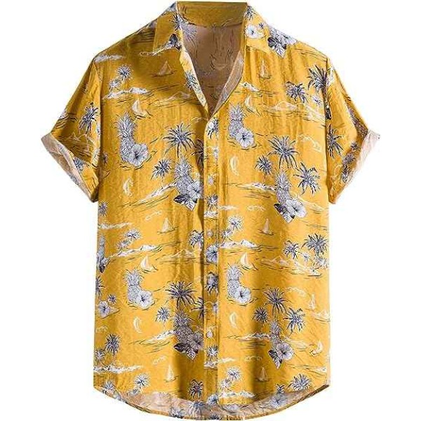 Men's Casual Linen Button Down Shirt Short Sleeve Beach Shirt