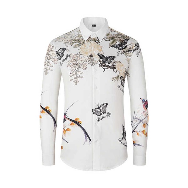New Luxury Men's Long Sleeve 3D Floral Design England Shirts