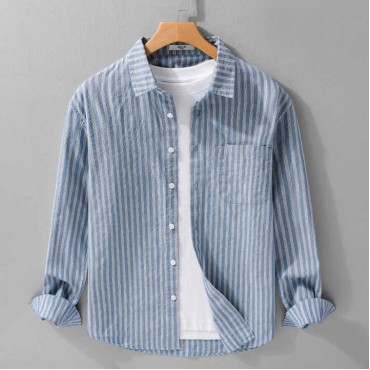 Men Long Sleeves Tops Spring Shirts Striped