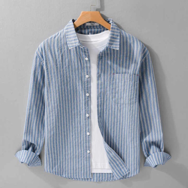 Men Long Sleeves Tops Spring Shirts Striped