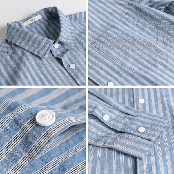 Men Long Sleeves Tops Spring Shirts Striped