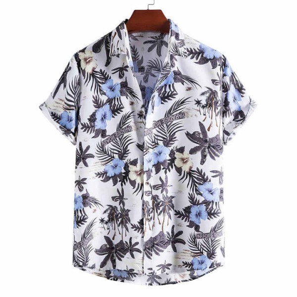 Flower Shirt Men's Short-sleeved Loose Beach Printing Shirt New