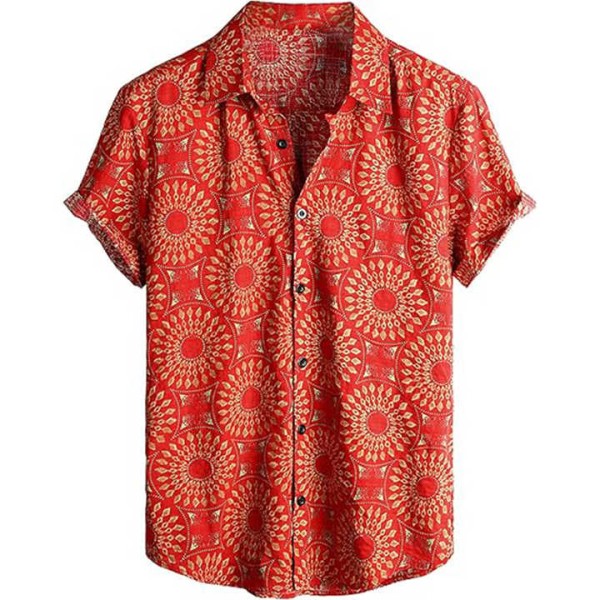 Men's Hawaiian Floral Shirt Short Sleeved Buckle Tropical Shirt