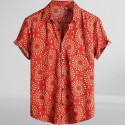 Men's Hawaiian Floral Shirt Short Sleeved Buckle Tropical Shirt
