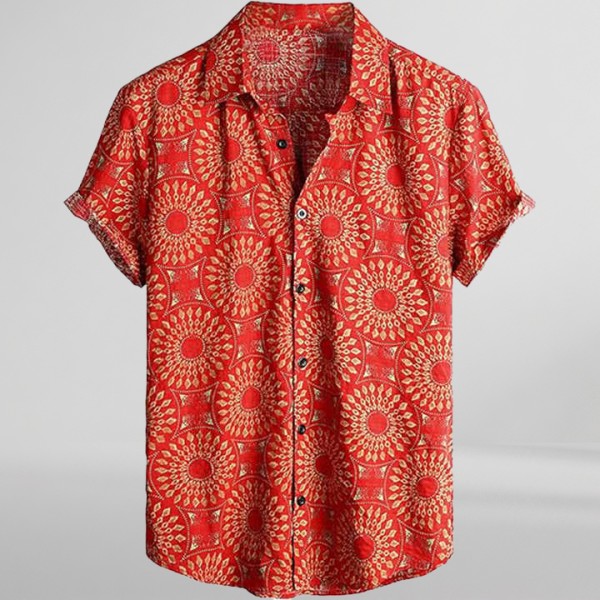 Men's Hawaiian Floral Shirt Short Sleeved Buckle Tropical Shirt