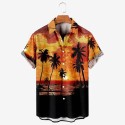 Coconut Tree Beach Sunset Print Men's Casual Short Sleeve