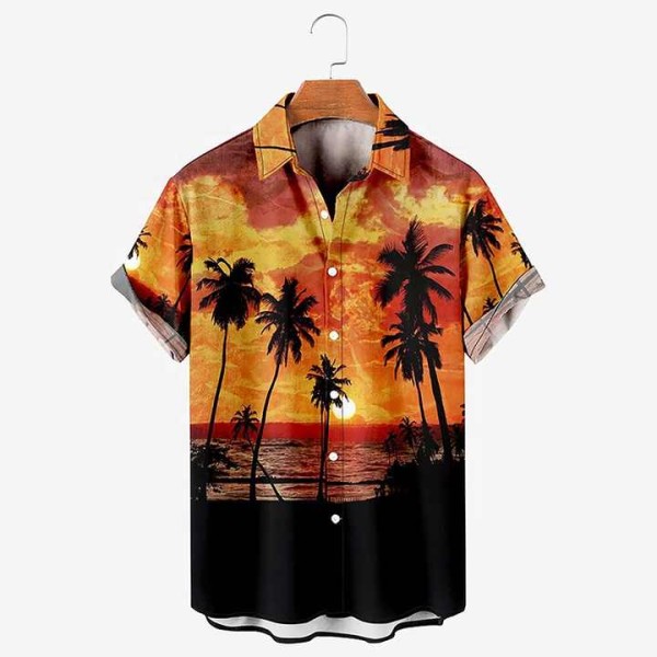 Coconut Tree Beach Sunset Print Men's Casual Short Sleeve
