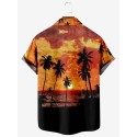 Coconut Tree Beach Sunset Print Men's Casual Short Sleeve