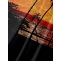 Coconut Tree Beach Sunset Print Men's Casual Short Sleeve