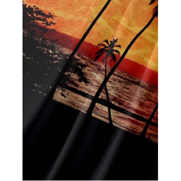 Coconut Tree Beach Sunset Print Men's Casual Short Sleeve