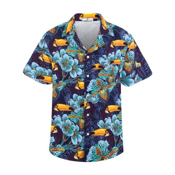 Mens Hawaii Leisure Viscose Shirt New Fashion Blouse Printing Summer