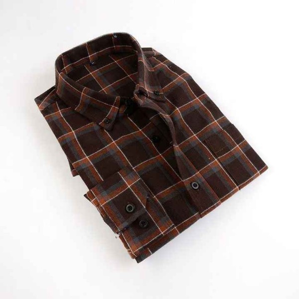 Classic Checked Long-Sleeved Men's Shirt Simple Design