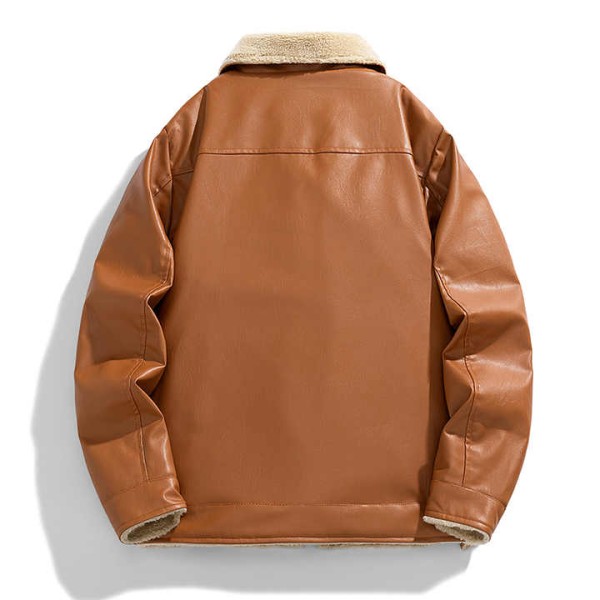 Lamb cashmere autumn and winter new thick leather trend retro motorcycle coat