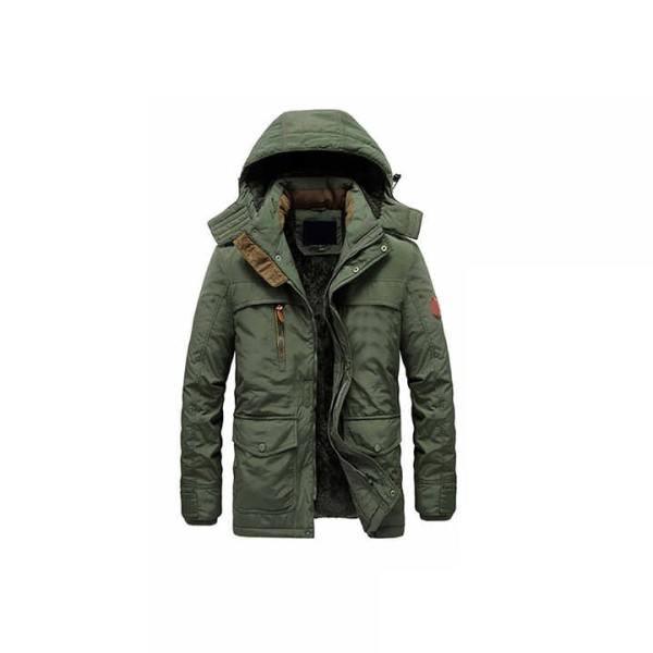 Men's Winter Windproof Parka Jacket Solid Color Zipper Coat