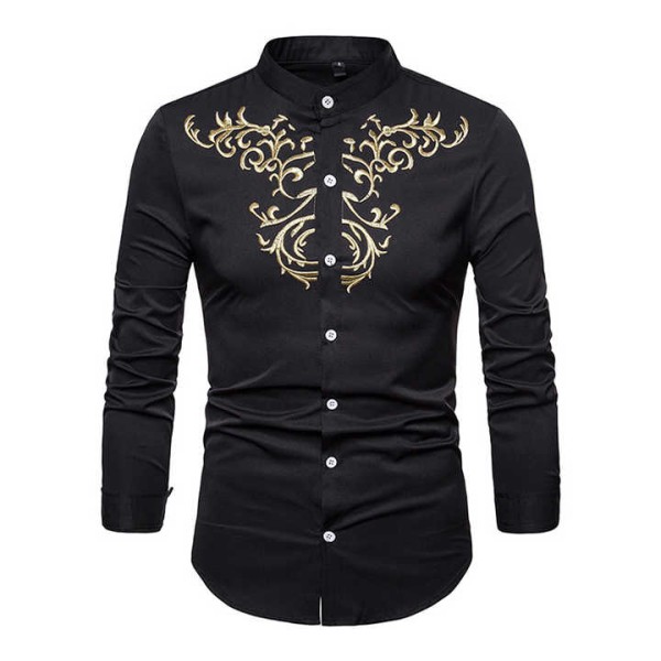 Stand up Collar Party Wear Casual Shirts for Men's Long Sleeve Shirt