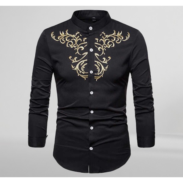 Stand up Collar Party Wear Casual Shirts for Men's Long Sleeve Shirt